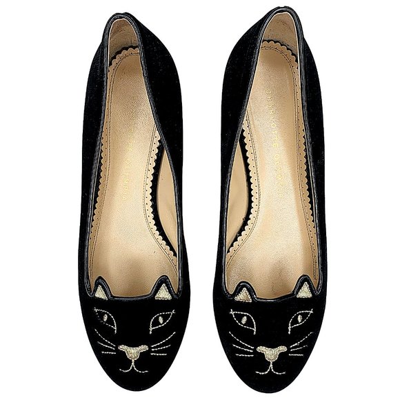 Charlotte Olympia Velvet Kitty Slip-On Ballet Flat - Picture 2 of 16